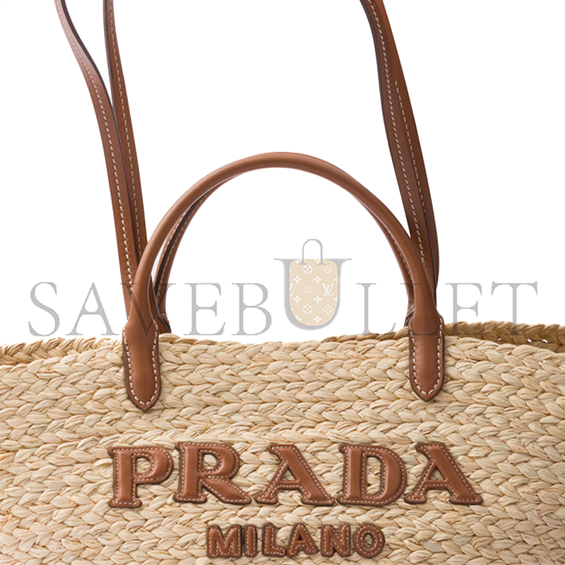 PRADA LARGE RAFFIA AND LEATHER SHOPPING BAG 1BG470 (25*25*15cm)